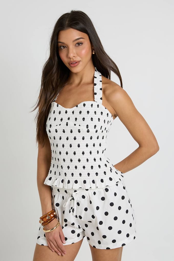 boohoo Dames Polkadot Poplin Flippy Shorts | Wit | Maat: 34