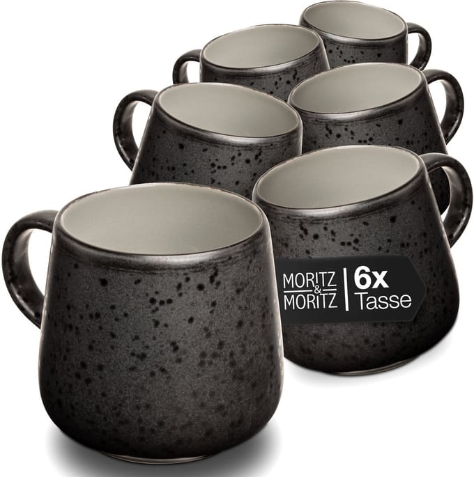 Moritz & Moritz SOLID UNI Koffiekopjes Set - 6-delig Koffiebeker met Oor - 400 ml - Keramiek - Grijs