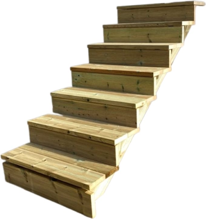 BERLIN Houten Buitentrap - 7 Gesloten Treden 122 cm Hoog - 60 cm Breed