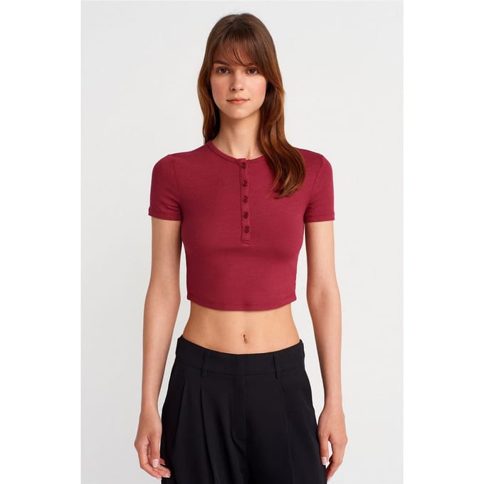 Slim Fit Crop Blouse Met Knopen