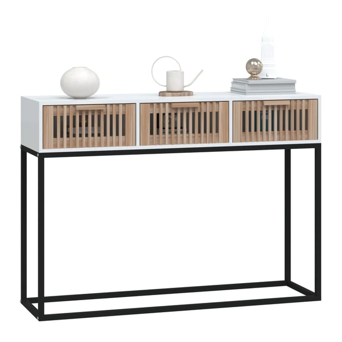 vidaXL - Wandtafel - 105x30x75 - cm - bewerkt - hout - en - ijzer - wit