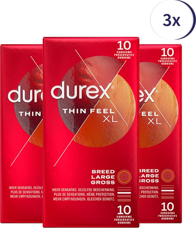 Durex Condooms Thin Feel XL 10st - 3 Stuks - Voordeelverpakking