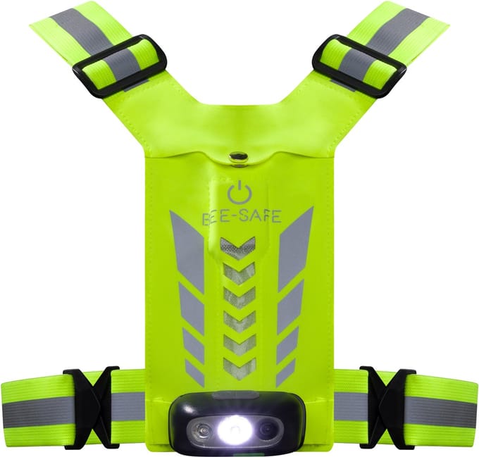 Led Harness - USB Phone pocket Glow - Bee Safe - Lime - Hardloop verlichting - Handig je telefoon meenemen