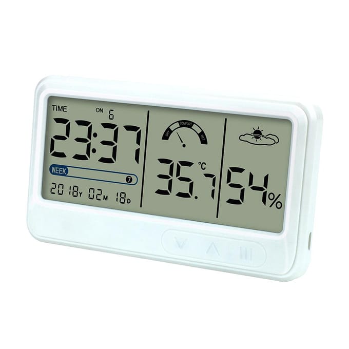 Comforttemperatuur- en vochtigheidsklok Digitale hygrometer Binnenthermometer Vochtigheidsmonitor wit