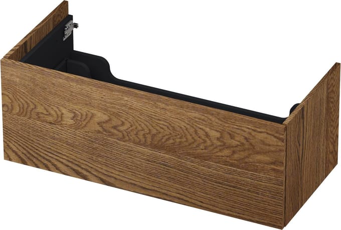 INK wastafelonderkast 1 lade greeploos push to open echt hout 100x45x38cm, massief eiken chocolate