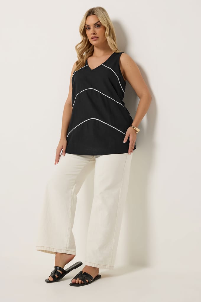 Yours Zwarte Gestikte Top Size 42