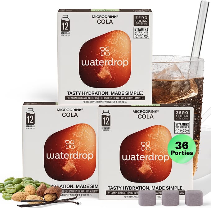 Waterdrop Cola bruistabletten - suikervrij, vegan, met vitamines B en C - 36 stuks