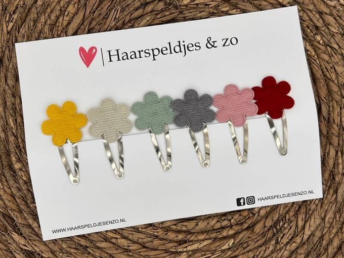 Haarspeldje rib setje 7 - rib - bloemetjes — 5 cm speldjes