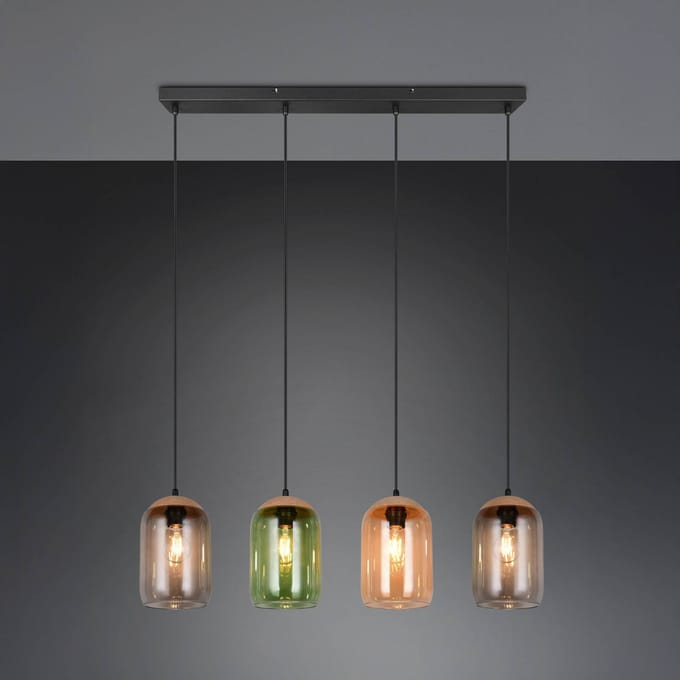 Trio Lighting Hanglamp kurk, meerkleurig, lengte 90 cm, 4-lamps glas/kurk