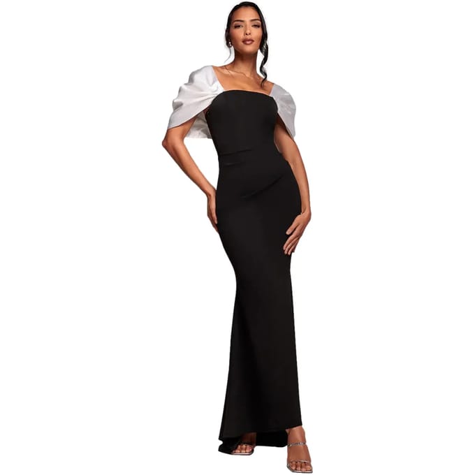 Offshoulder Dress met Contrasterende Strik Vrouw Goddiva Scuba