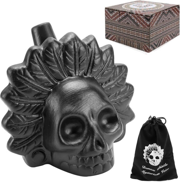 Doodsfluit - Azteken Fluit - Feest Geluid - Authentiek Geluid - 14 cm Breed - Zwart