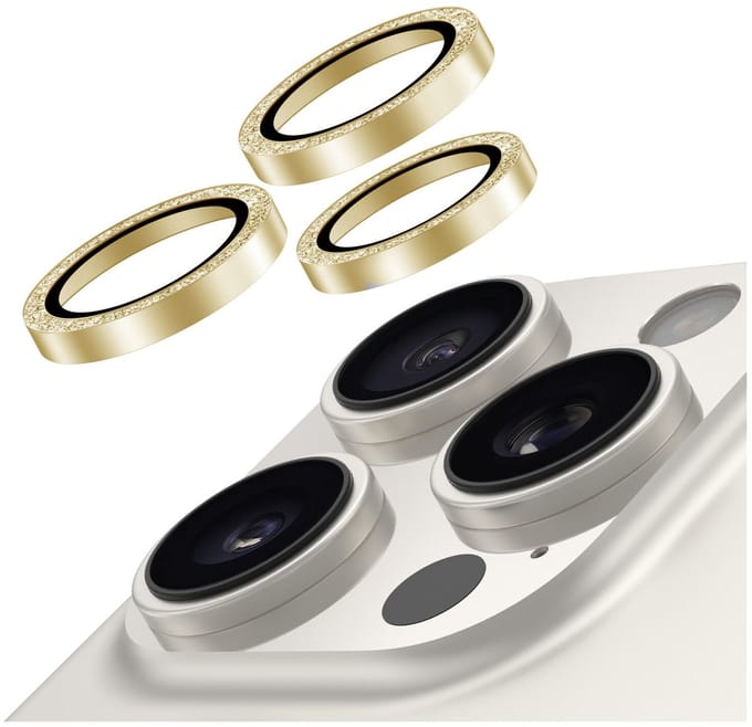 AVY Camera Lens Protector Rings | Geschikt voor Apple iPhone 14 Pro / 14 Pro Max | Camera Lens Protector Glas | Schokbestendig | Krasbestendig | met Applicator | Glitter Goud
