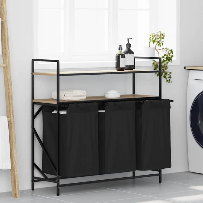 vidaXL - Wasmand - 3 - vakken - met - planken - sonoma - eikenkleurig