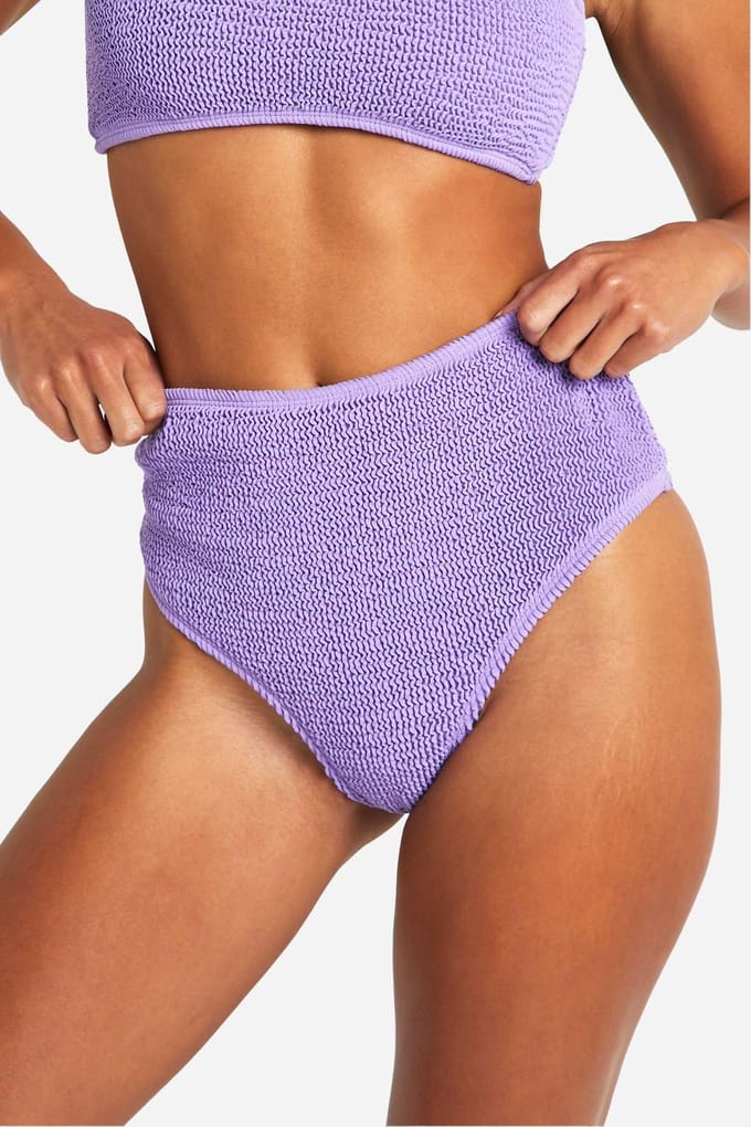 boohoo Dames Premium Crinkle Bikini Slip met Hoge Taille | Lila | Maat: 34