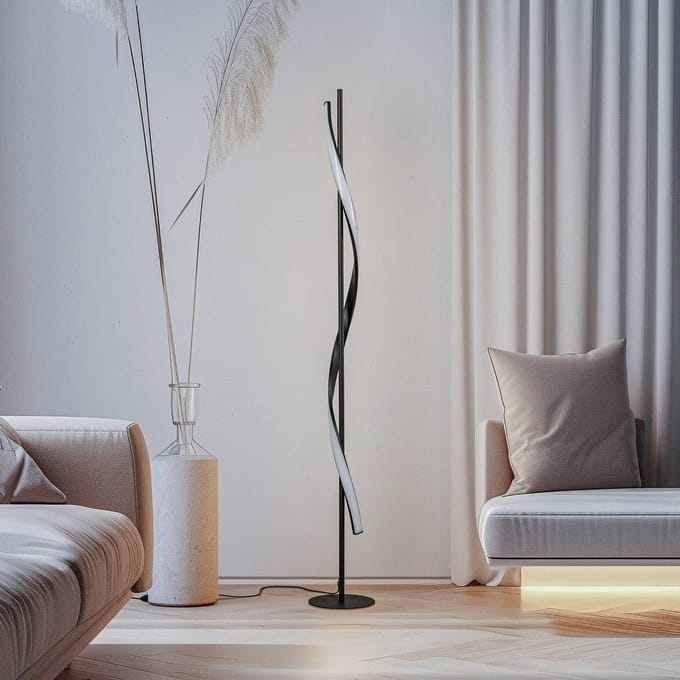 Lindby LED vloerlamp Munja, zwart, metaal, dimbaar
