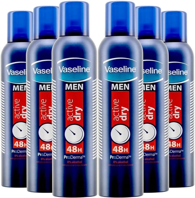 Vaseline Men Active Dry Deodorant Spray - 6 x 250 ml