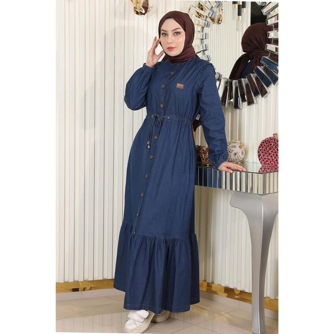 Gebonden taille Geknopt Denim Jurk Donkerblauw