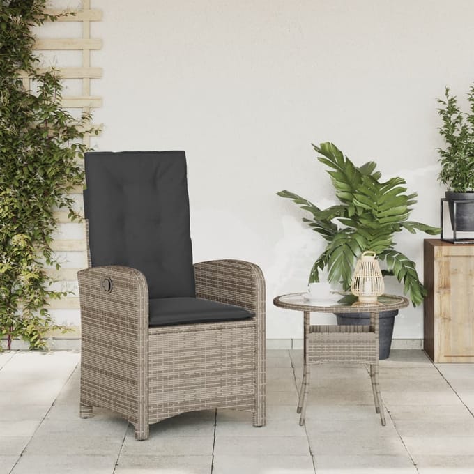 vidaXL - Tuinstoel - verstelbaar - met - kussens - poly - rattan - grijs
