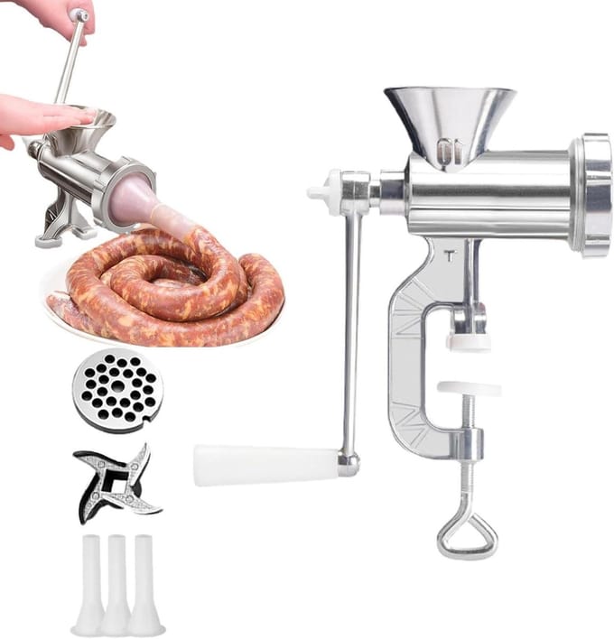 Handmatige Vleesmolen - Worstmaker Keuken - Thuis Vlees Malen - Afneembaar Ontwerp - Groot Formaat - Grijs