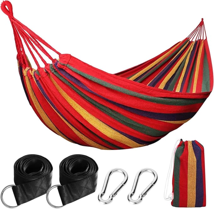 Kampeerhangmat - Dubbele hangmat - Buiten ontspannen - Extra sterk draagvermogen - 200x150cm - Gestreepte