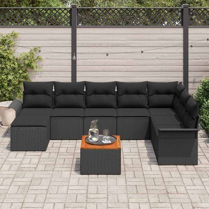 vidaXL - Tuinbank - Set - 9 - st - Zwart - poly - rattan