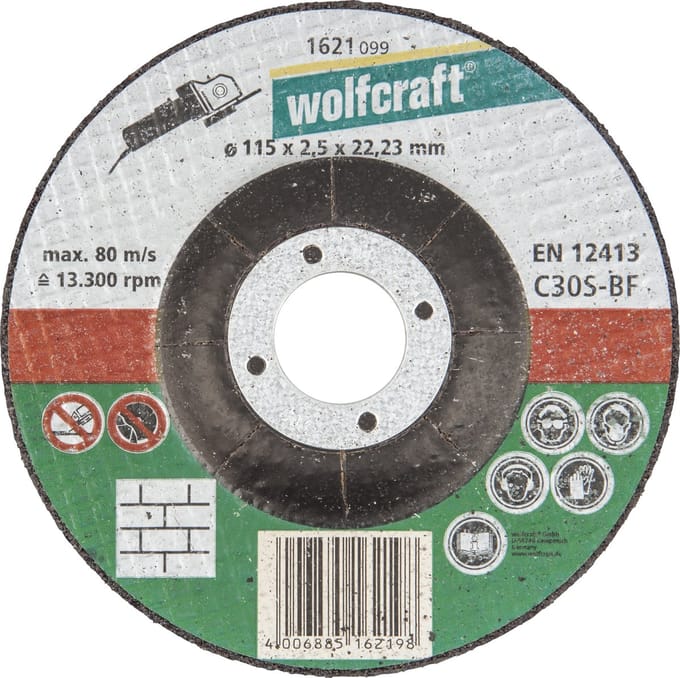 wolfcraft - Doorslijpschijf voor Steen - 115mm - 1 Stuk - haaks gebogen - 1621099