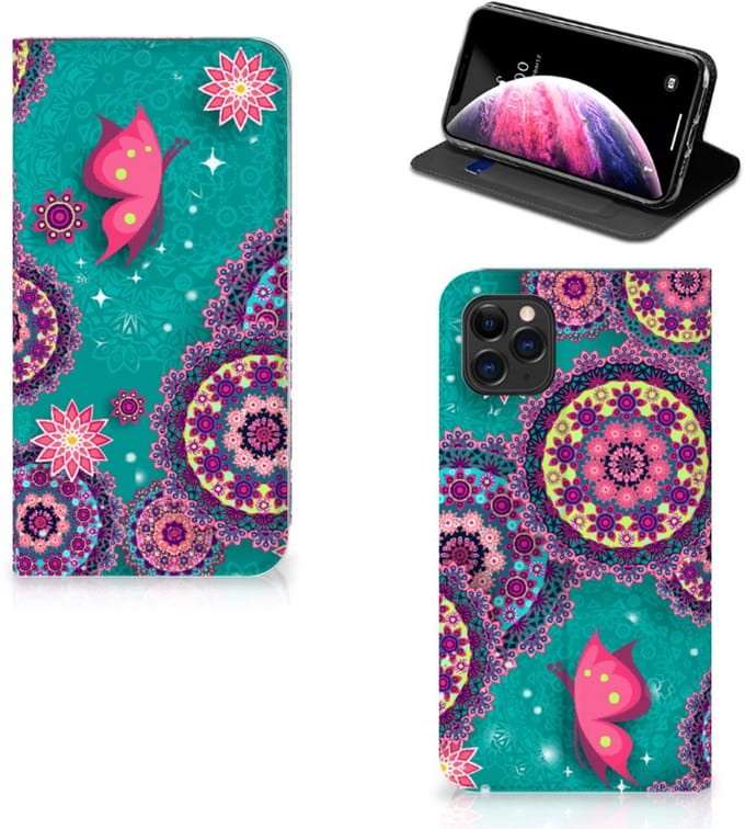 Standcase Hoesje voor Apple iPhone 11 Pro Max Bookcase Cirkels en Vlinders
