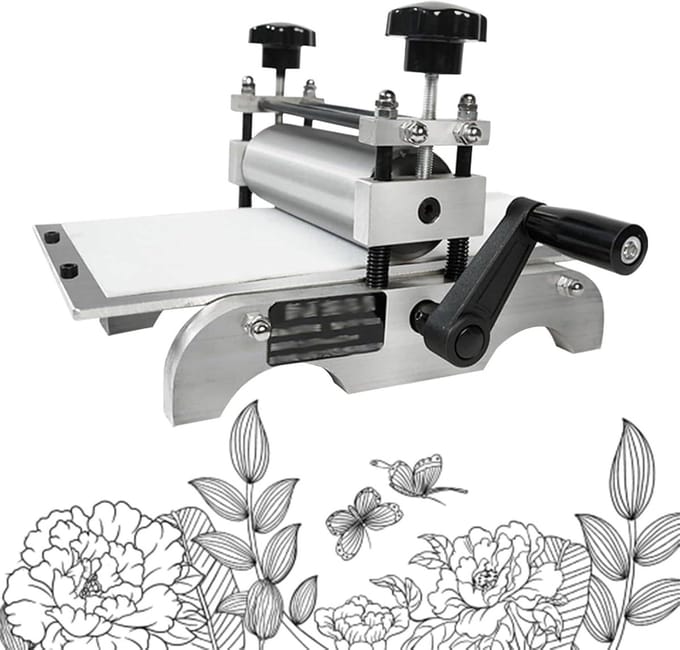 Handmatige Drukpers - Etspers Plaatroller - Textiel Bedrukken - Verstelbare Stalen Rol - 31x17 cm Bed