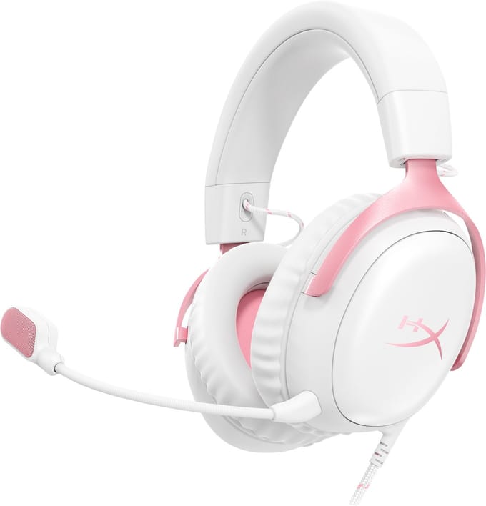 HyperX Cloud III Gaming Headset - PC, PS5, Xbox Series X|S - Nintendo, Steamdeck - (White/Pink)