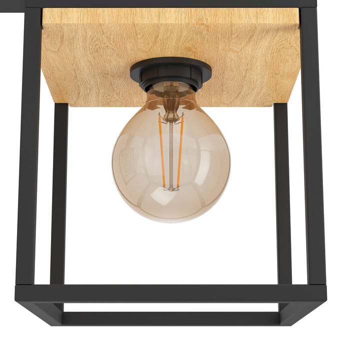 EGLO Plafondlamp Libertad, lengte 86 cm, zwart/hout 3-lamps.