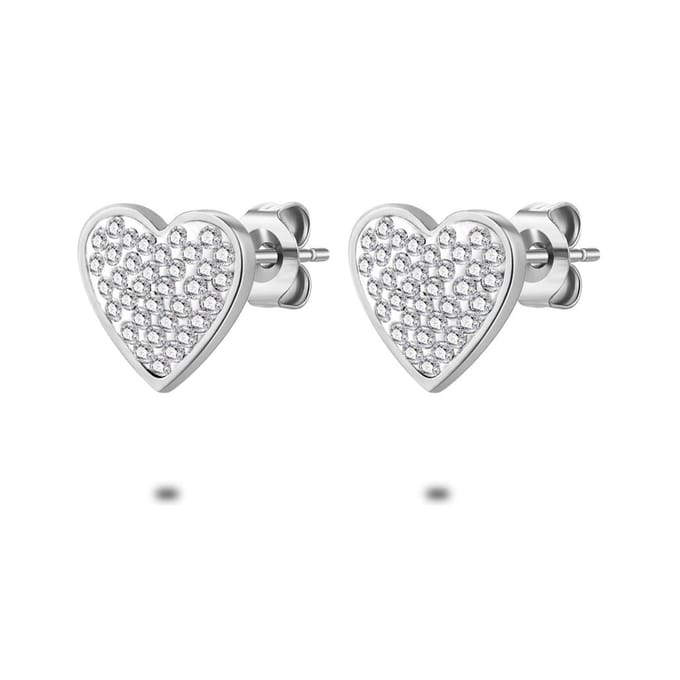 Twice As Nice Oorbellen in edelstaal, hart 1 cm, kristallen