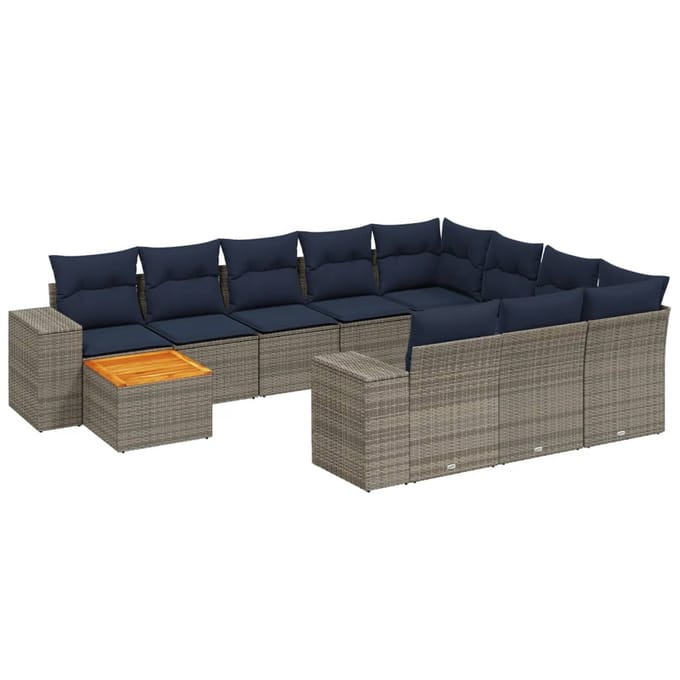 vidaXL - 11-delige - tuinbankset - met - kussens, - grijs - polyrotan