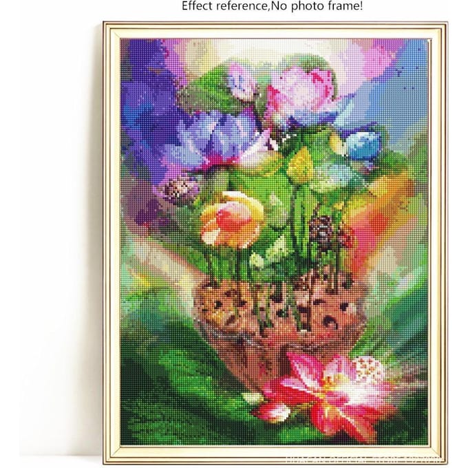 Peinture Diamant 5D Carré Complet Fleur Lotus Strass Image Broderie Vente Diamant 20X30 beige