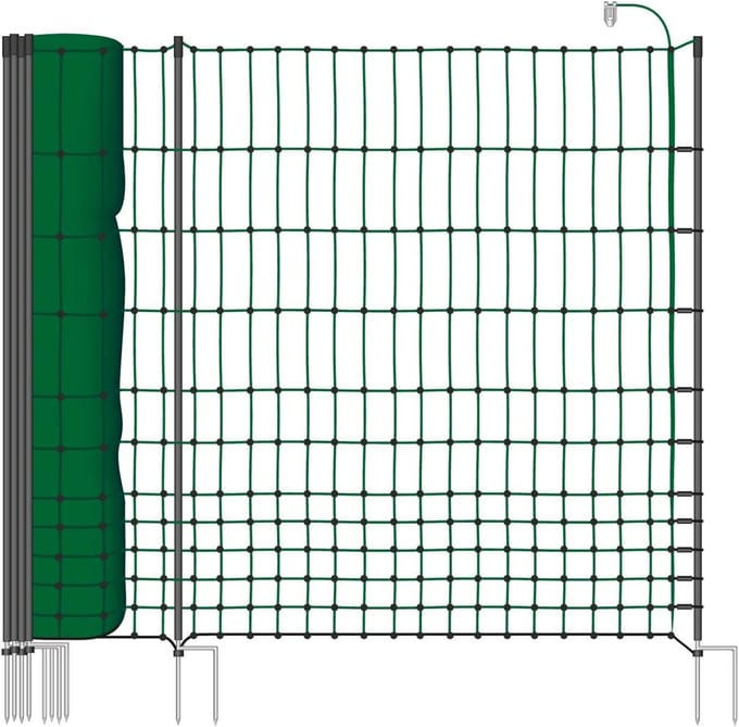 Pluimveilnet 50 m, 112 cm hoog, groen, inclusief 20 palen met dubbele punt