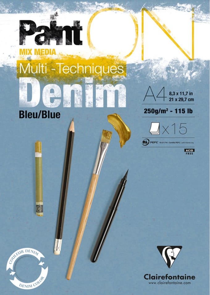 Clairefontaine - Paint ON - Multi-Techniek Pad - Tekenpapier - Schilderpapier -Blauw - A4 - 250 g - 15 vel
