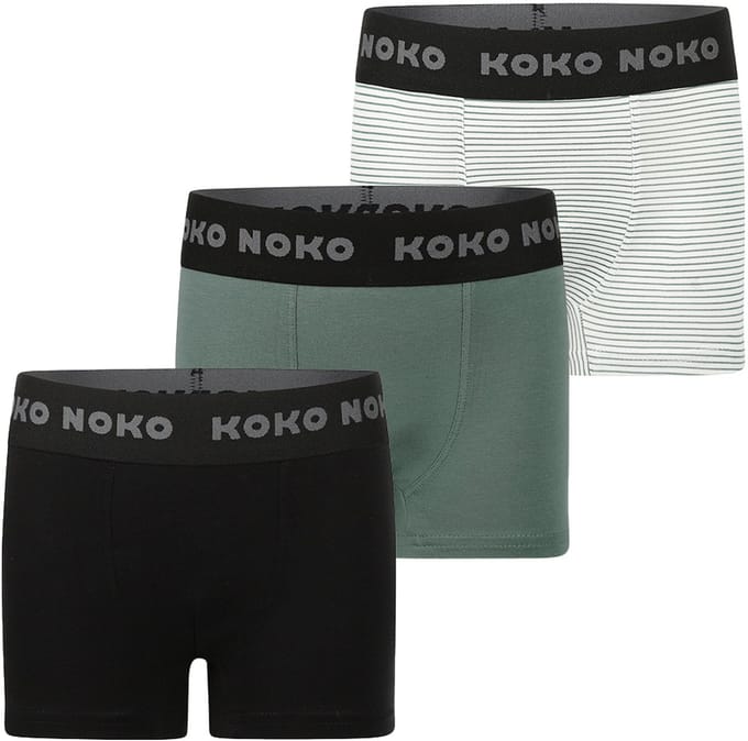 Koko Noko Jongens 3-Pack Boxershorts - Donkergroen