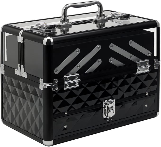 HOMCOM Make-upkoffer - Aluminium - 30x18x22cm - Zwart