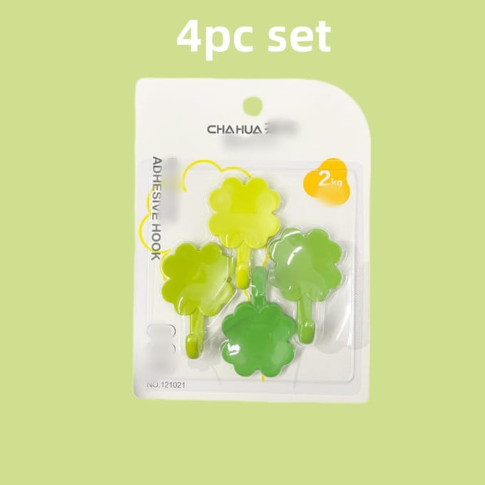 Lot de 4 Crochets auto-adhésifs Trèfle à quatre feuilles sans perçage Crochet de rangement mural