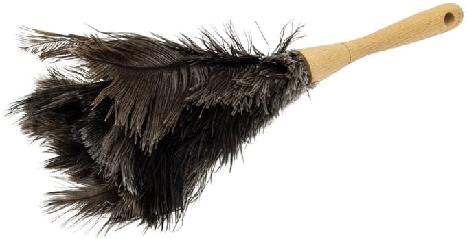 Plumeau Struisvogelveren - Lengte 38cm - Handvat in Hout