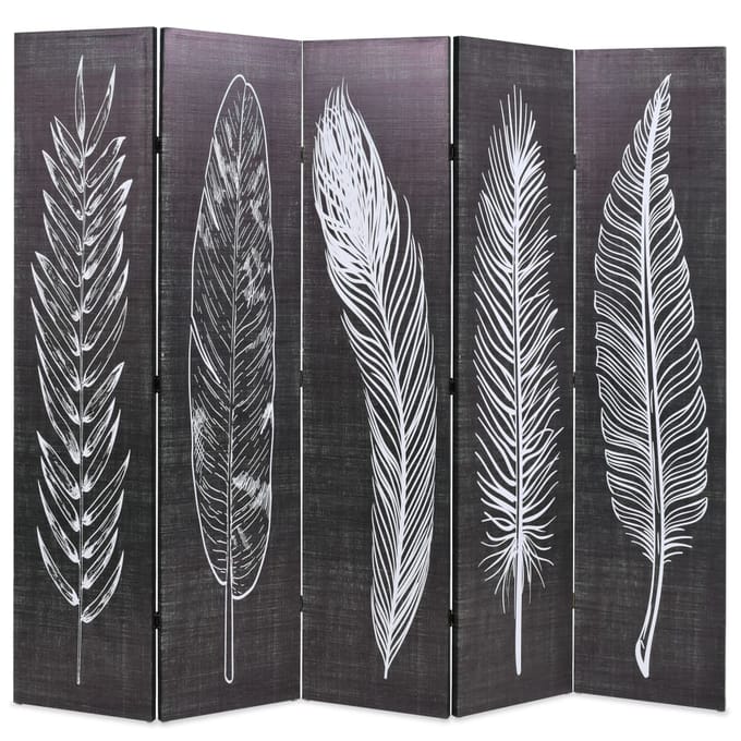 vidaXL - Kamerscherm - inklapbaar - veren - 200x170 - cm - zwart - en - wit