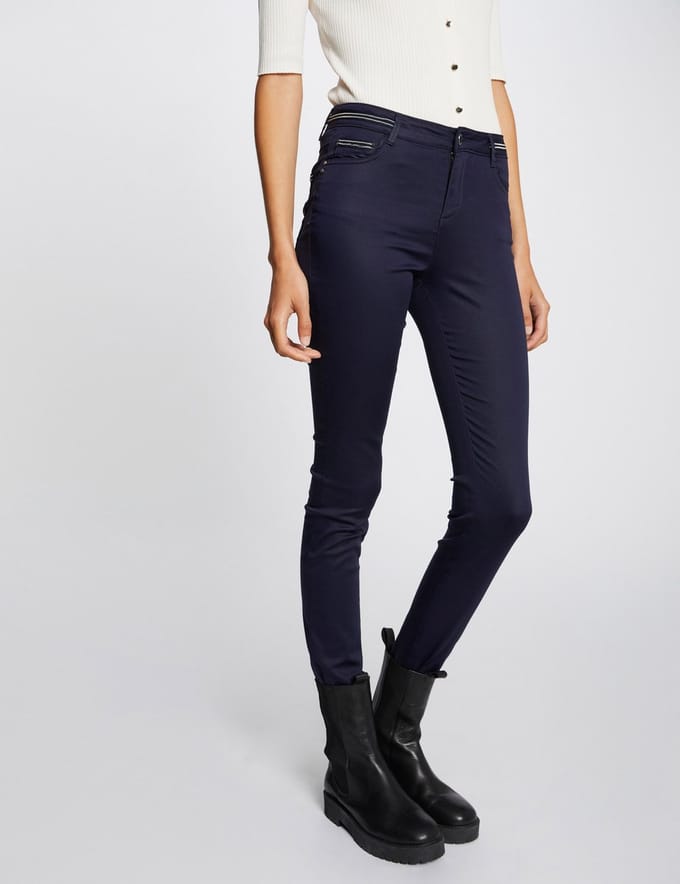 Morgan - Slim trousers with wet effect 212 Palona Navy - Maat : 44