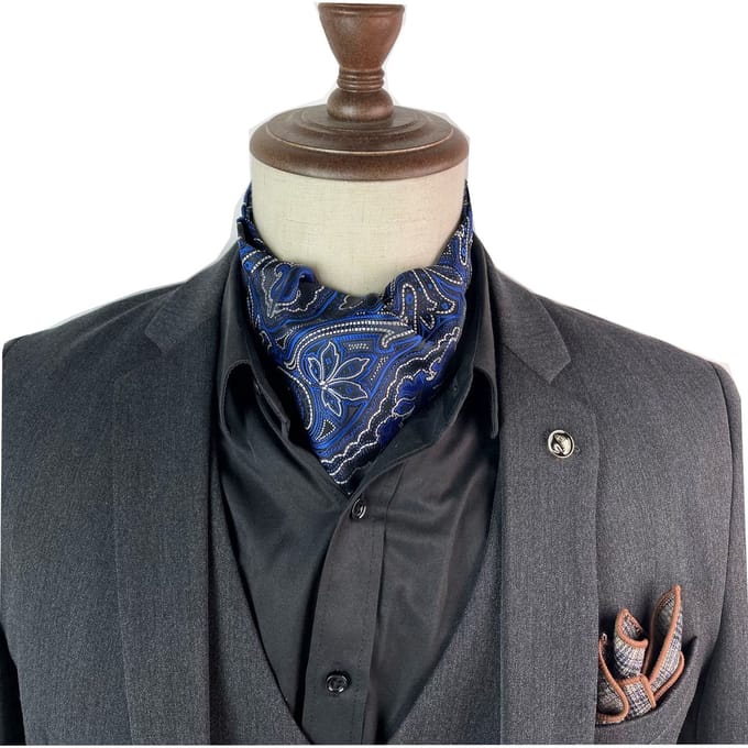 Stropdassjaal – Ascot – Sjaal Heren – Paisley Dessin – Donkerblauw