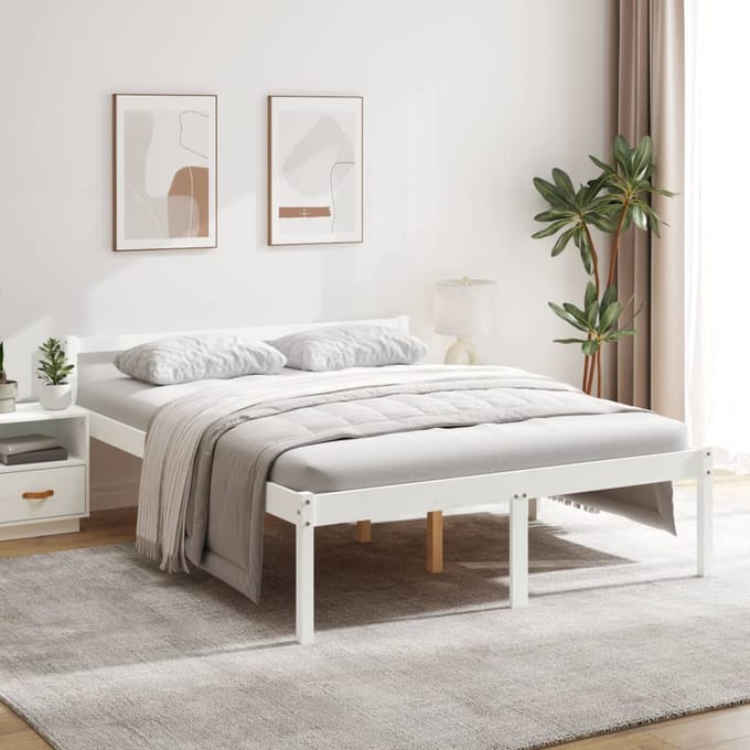 vidaXL - Seniorenbed - massief - grenenhout - wit - 150x200 - cm