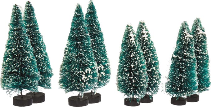 Rayher hobby kerstdorp boompjes/kerstboompjes - 8x st - 9-12 cm -miniatuur