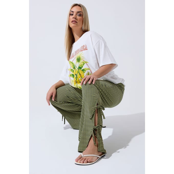 Limited Collection Curve Khaki Groene Gingham Broek Met Strik Aan De Zijkant Size 48