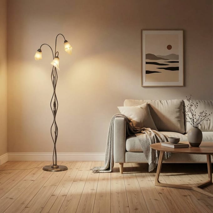 ONLI Vloerlamp Alga, 3-lamps, ijzer, glas, Florentijn