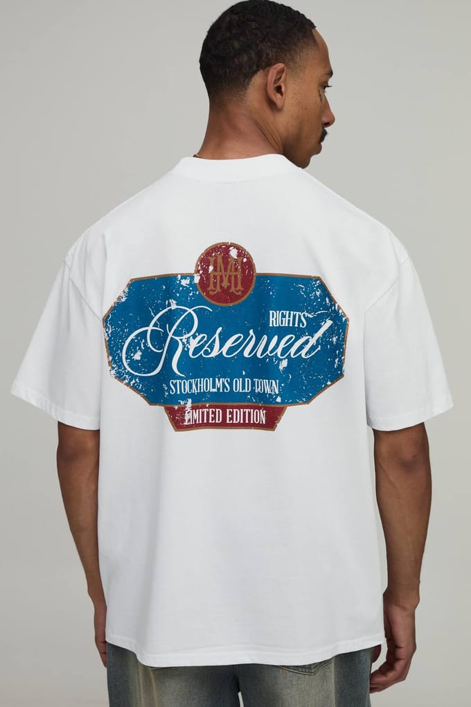 Wit Oversized T-shirt Met Reserved Opdruk | White | Size Small
