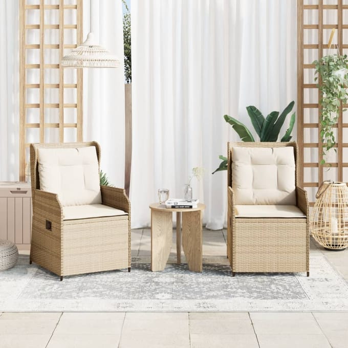 vidaXL - Tuinstoelen - 2 - st - verstelbaar - met - kussens - poly - rattan - beige