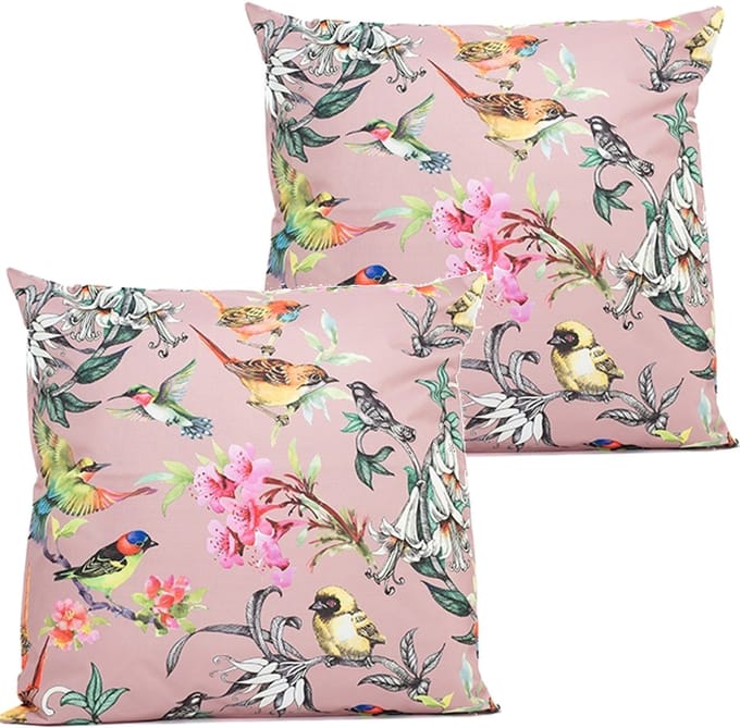 Anna's collection buitenkussen bloem - 2x - roze - 60 x 60 cm - Water en UV bestendig