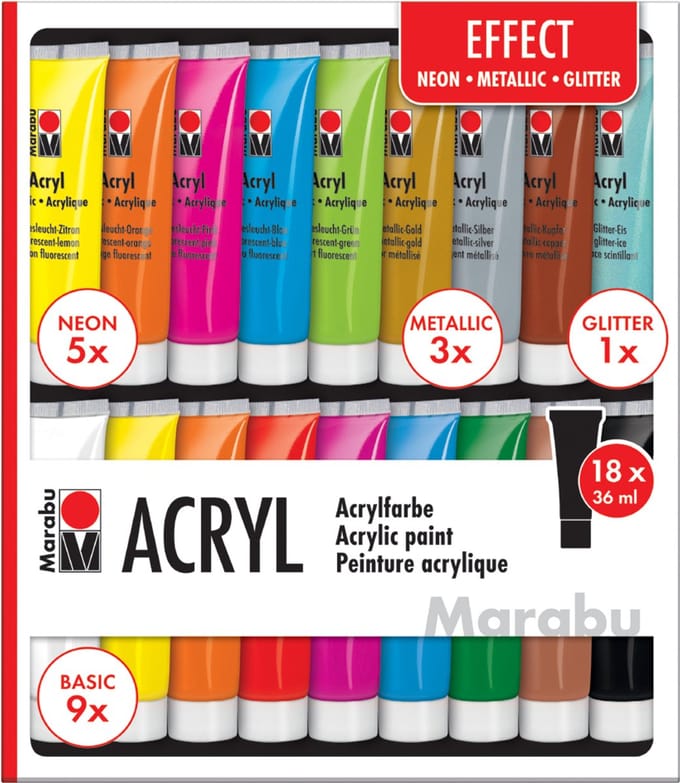 Marabu acrylverf set 'EFFECT', 18 x 36 ml